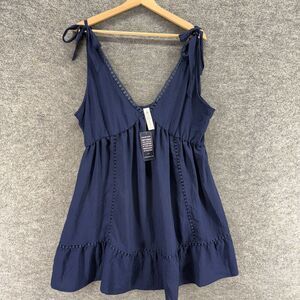 New B Dress Women XL Blue Sheath Midi Sleeveless V-Neck Pullover Casual Solid